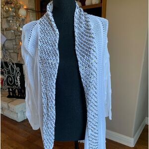 White Open‎ Crocheted Beads Cardigan Sweater